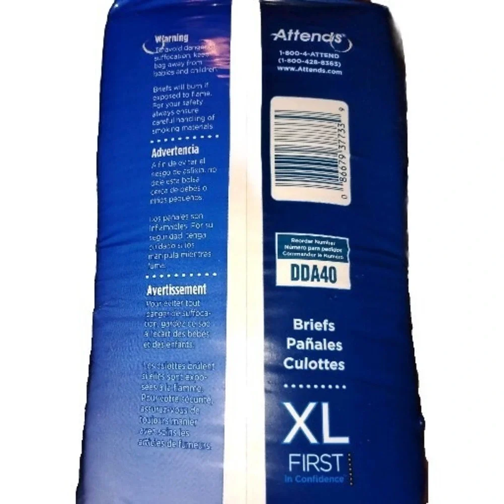 Attends Incontinence Brief Adult Diaper XL 20 Ct Contoured DDA40 Heavy to Severe